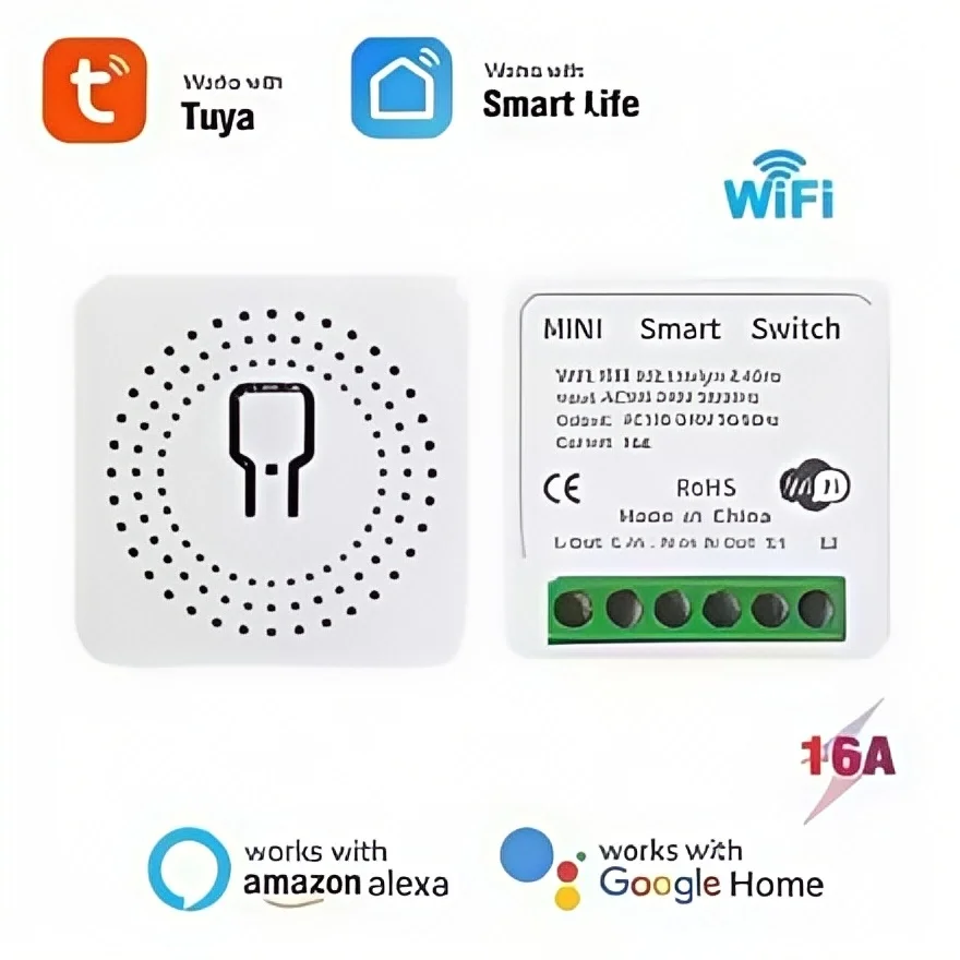 

Умный переключатель Wi-Fi MINI 16A, работает с Alexa и Google Home для голосового управления, приложения Smart Life, таймером, двусторонним управлением
