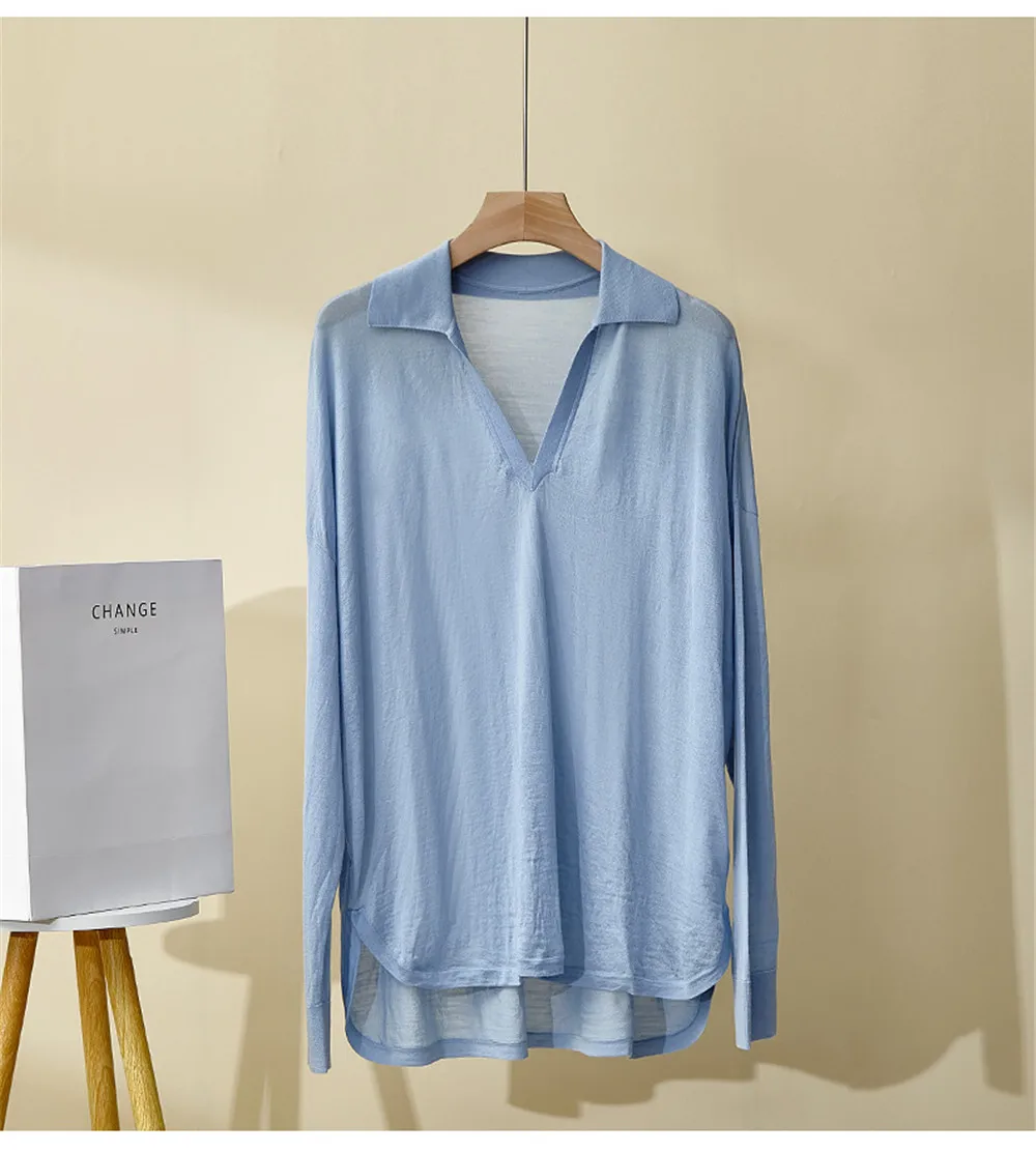 

Spring And Summer New Wool V-neck Loose Simple Comfortable Women's Knitted Long Sleeved Sweater