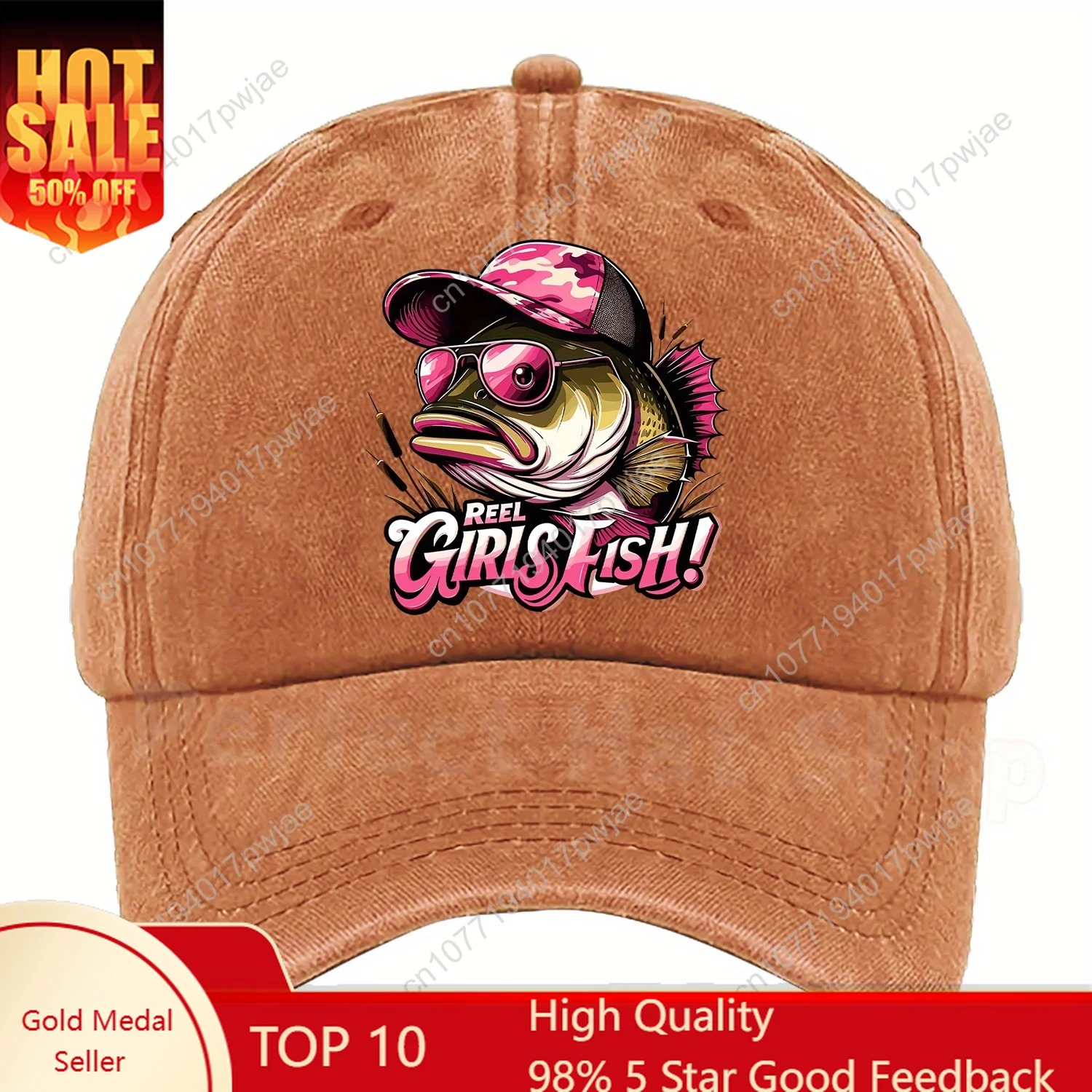 

An "Anthropomorphic Fish" REEL S FISH! printed baseball cap, available in multiple colors with adjustable size