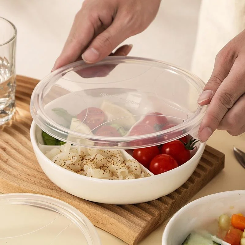 

Three-Part Ceramic Steaming Dish Divided Steaming Bowl Household Steamer round Deep Dish Business Style General Purpose