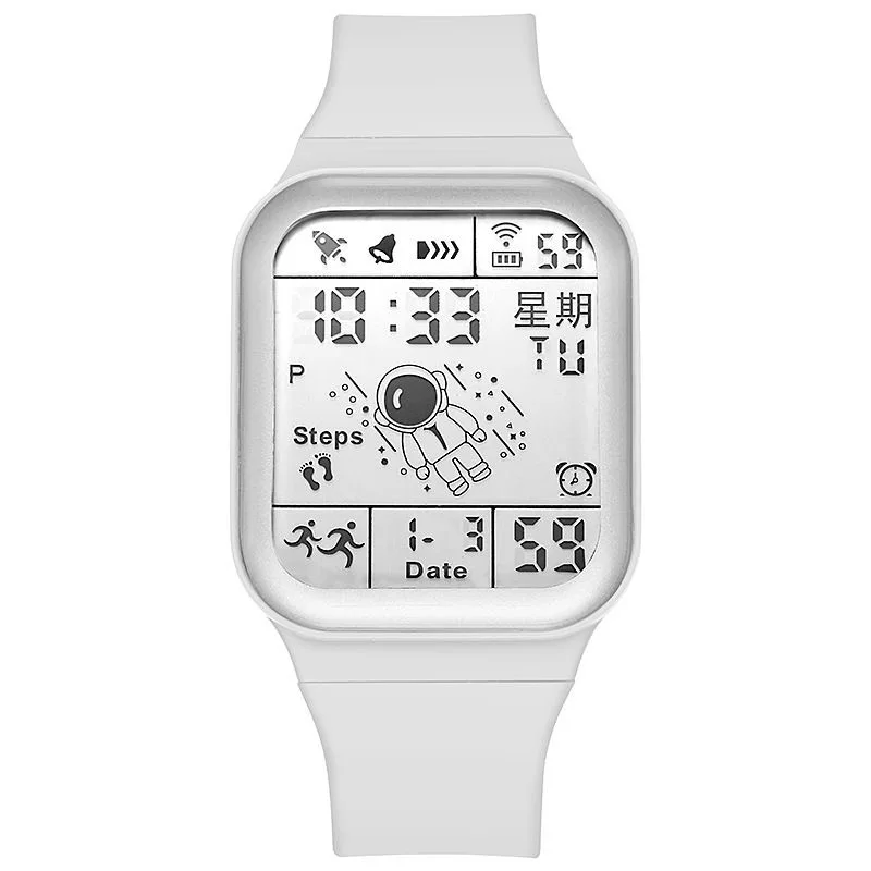 Квадратные часы астронавта для мужчин и женщин, детские электронные часы Cool Black Tech Smart Running