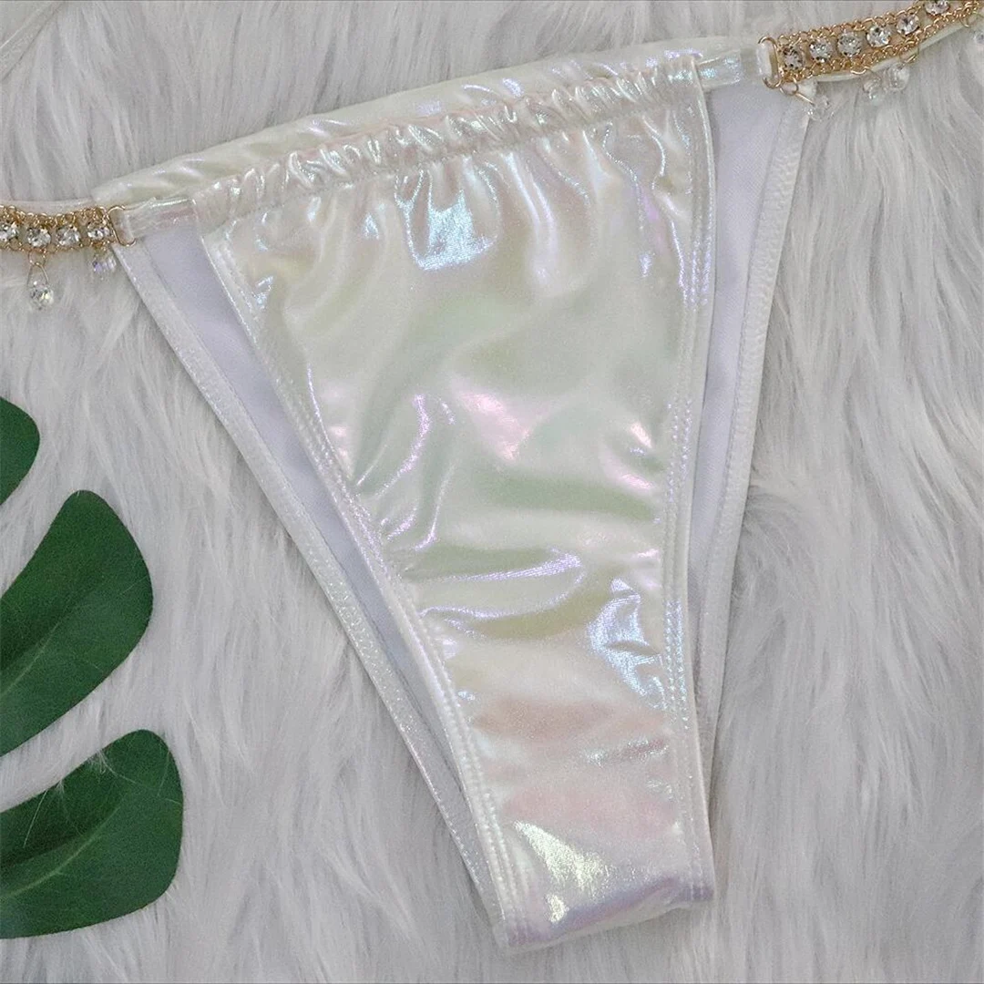 Diamant-Strass-PU-Kunstleder-Bikini, Damen-Badeanzug, zweiteiliges Bikini-Set, Badebekleidung, Badeanzug, Modell V5131 – Detail 37