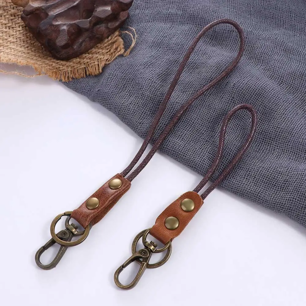 Retro Genuine Leather Badge Holder ID Card Holder Cowhide Wrist Neck Lanyard Leather Lanyard Work Card Holder Phone Neck  DIY