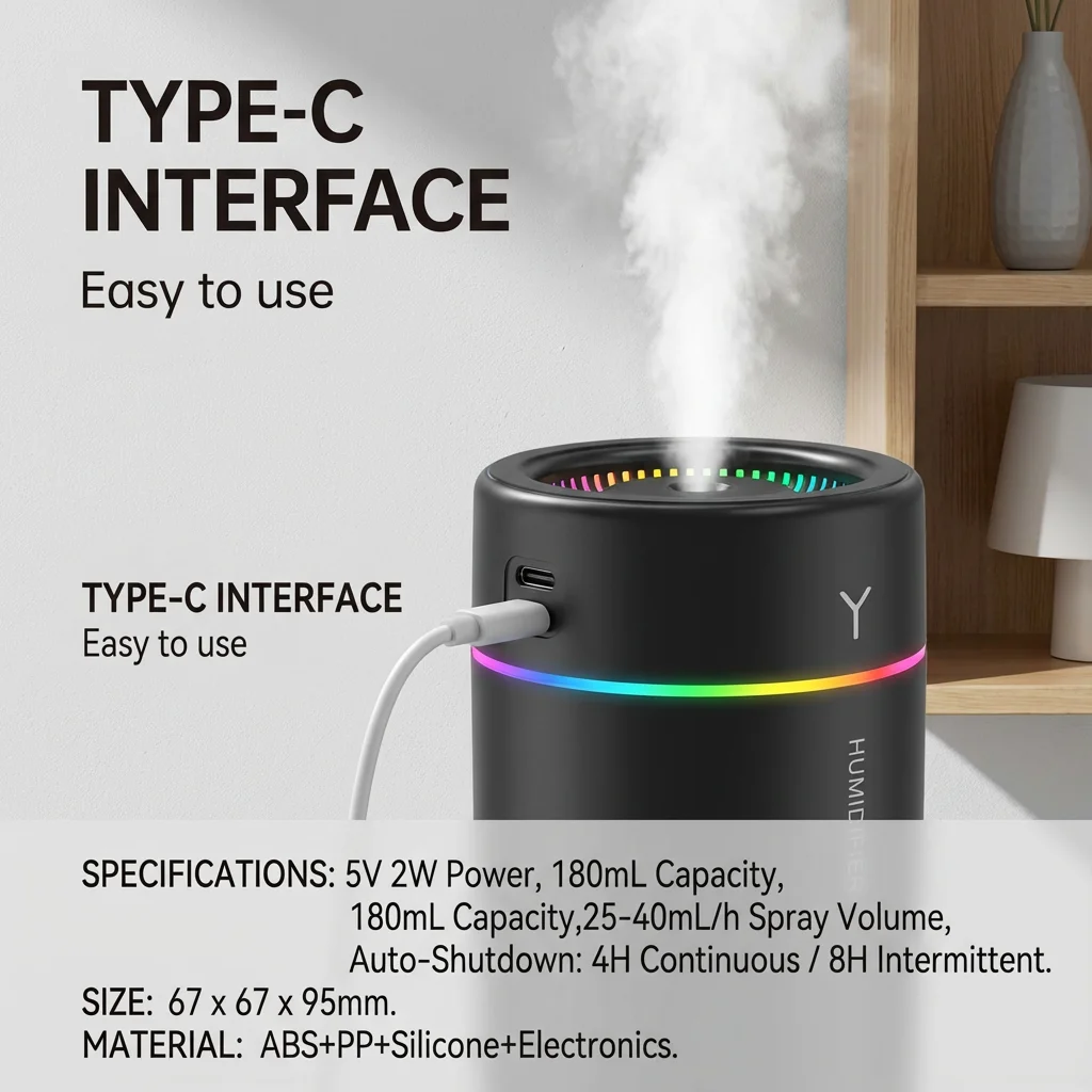 1pc Car Humidifier Colorful LED Aromatherapy Humidifier Silent Ultrasonic Air Aromatherapy Machine Suitable for Bedroom Office image 5