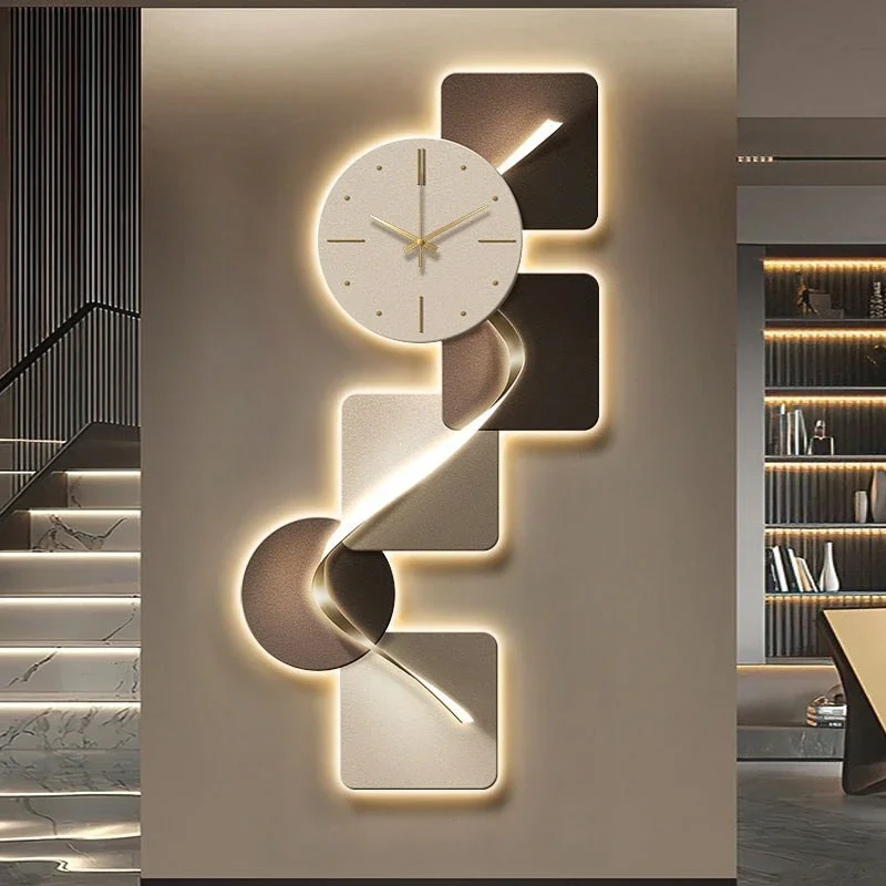 corridor aisle Wall clock led light painting Modern entrance Wallclock interior noiseless horloges murale Living room decoration
