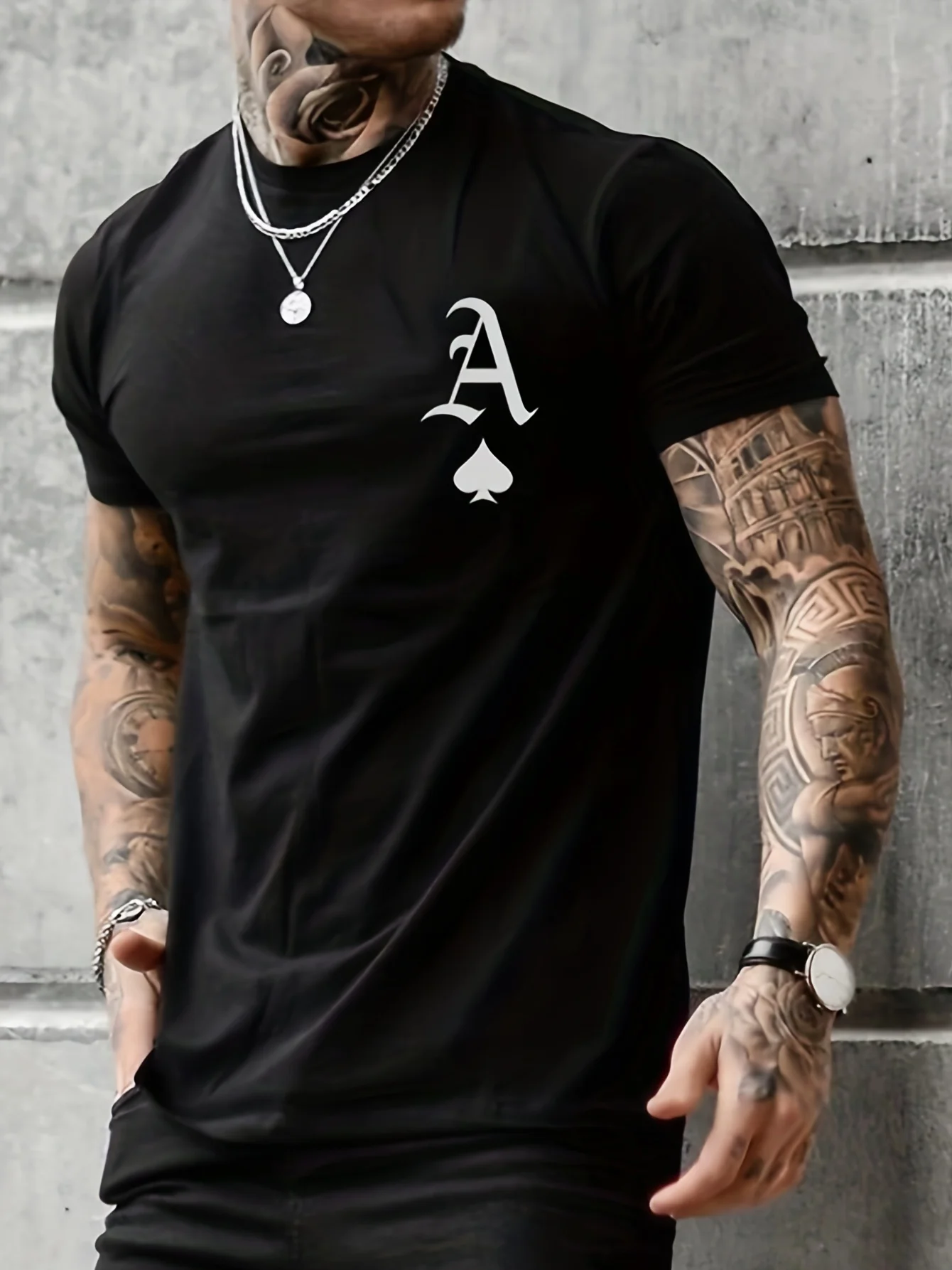 Summer men\'s 100% cotton casual loose fit large A letter print round neck short sleeved T-shirt top