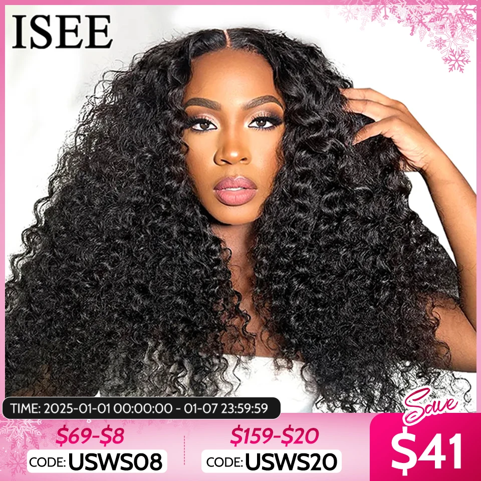 Wear Go Wig ISEE HAIR PreBleached Knots Kinky Curly HD Lace Glueless Human Wigs Ready To Go Pre Cut Lace PrePlucked Hairline Wig