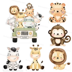 6Pcs Jungle Animals Cutouts KT board Safari Birthday Party Backdrop Monkey Lion Zebra Wild One Birthday Baby Shower Party Decor