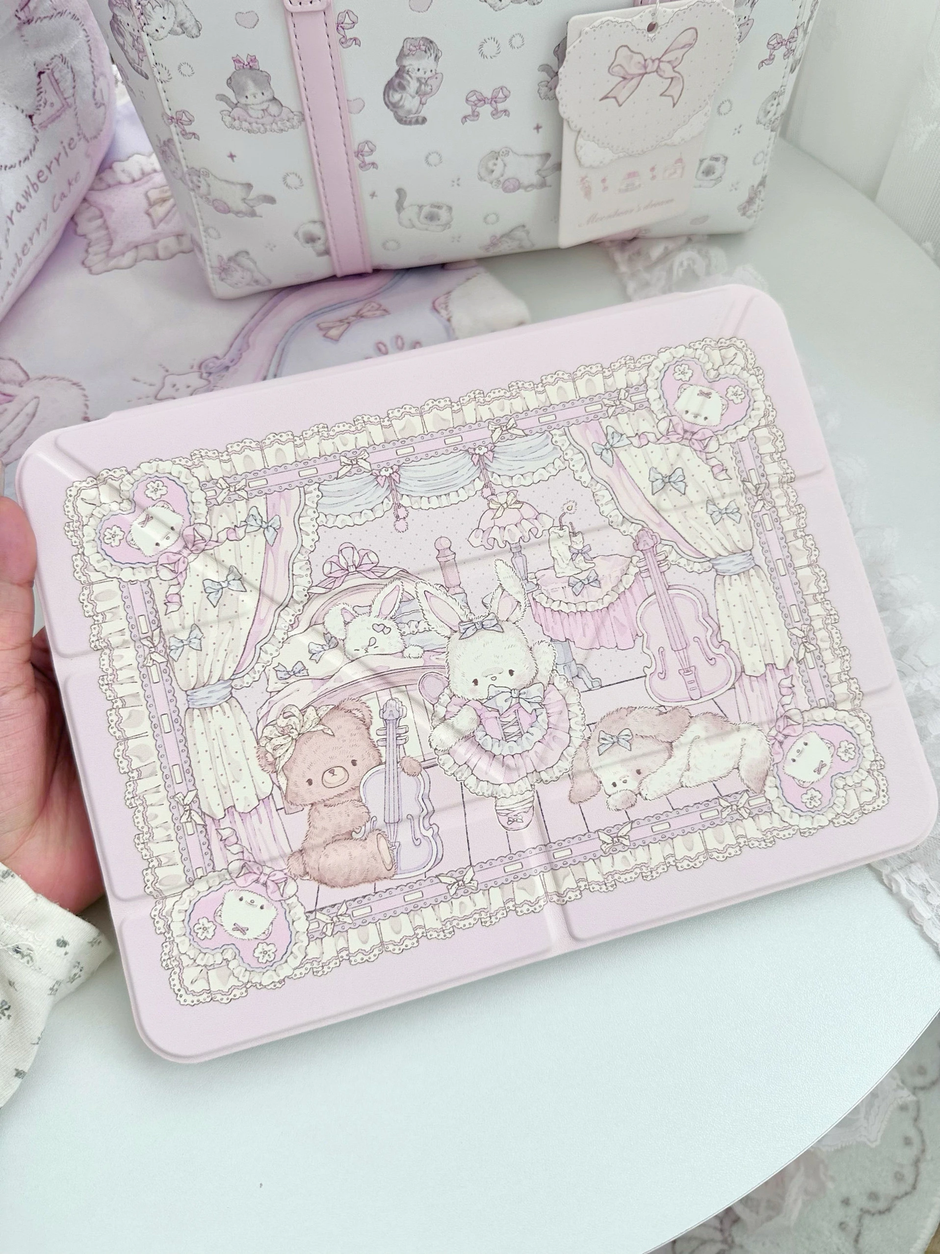 Cute Purple Rabbit Bear Party Y2K Tablet Case For iPad Pro 11 12.9 13 A16 M2 M4 M3 M5 5/6/7/8/9/10/11th Mini Air 3 4 5 6 7 Cover