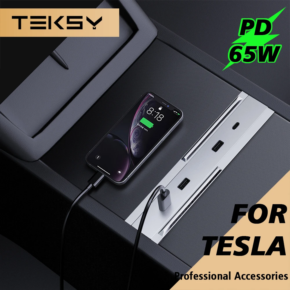 

For Tesla New Model Y Juniper 2026 Model 3 Highland 2024 65W Expansion Dock Central Control Charging Shunt USB HUB Accessories