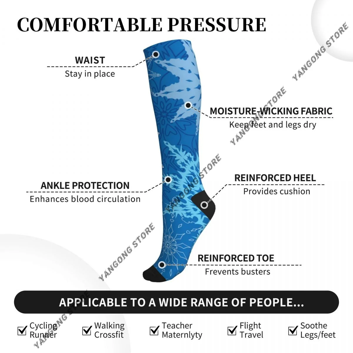 Women Compression Socks Christmas Snow Background Calf Socks Stockings Sports Socks