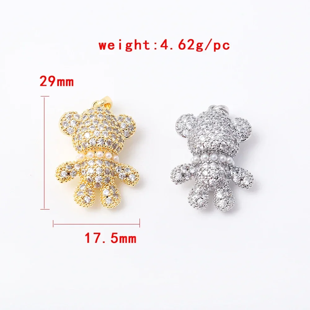 Messing 18 Karat vergoldete Perle Strass Bär Anhänger Tier Charms mit Kaution für DIY Halskette Armband Schmuck Herstellung Zubehör