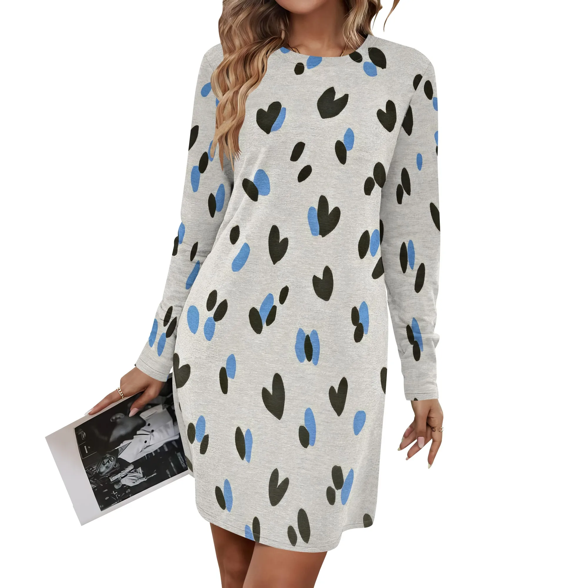 

Womens 2025 Fall Long Sleeve Pullover Tops Crewneck Sweatshirt Dress Casual Floral Printed Mini Dresses with Pockets