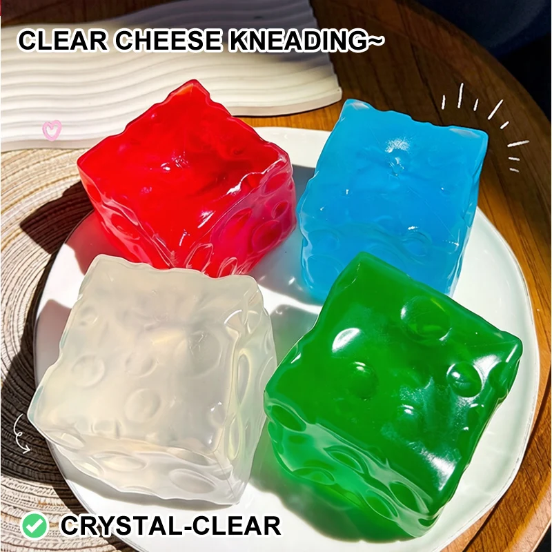 Transparent Cheese Squishy Stress Reliever Vaseline Filled Slow Rising Sensory Fidget Soft Decompression Gadget for Desk 6cm