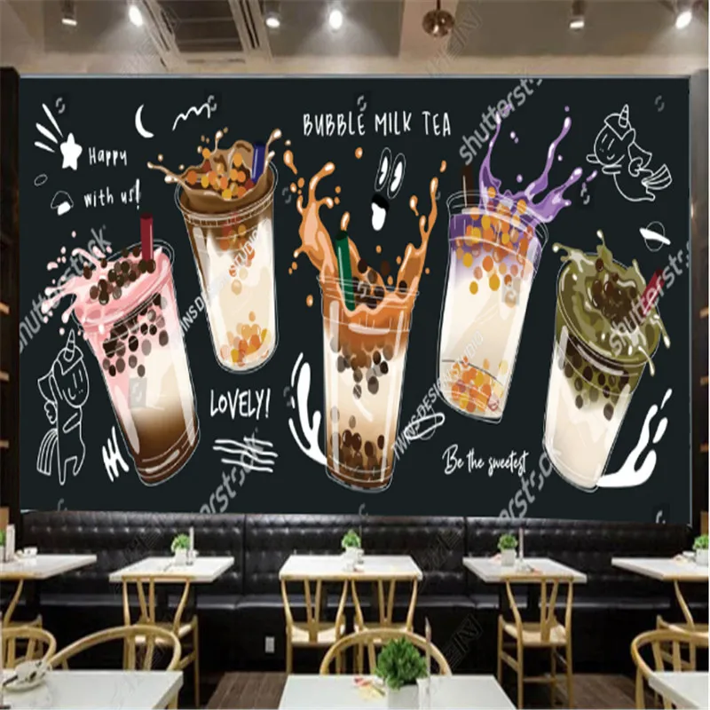 

Custom Modern Wallpapers Industrial Decor Bubble Tea Shop Afternoon Tea Background Wall Papers Murals Papel De Parede