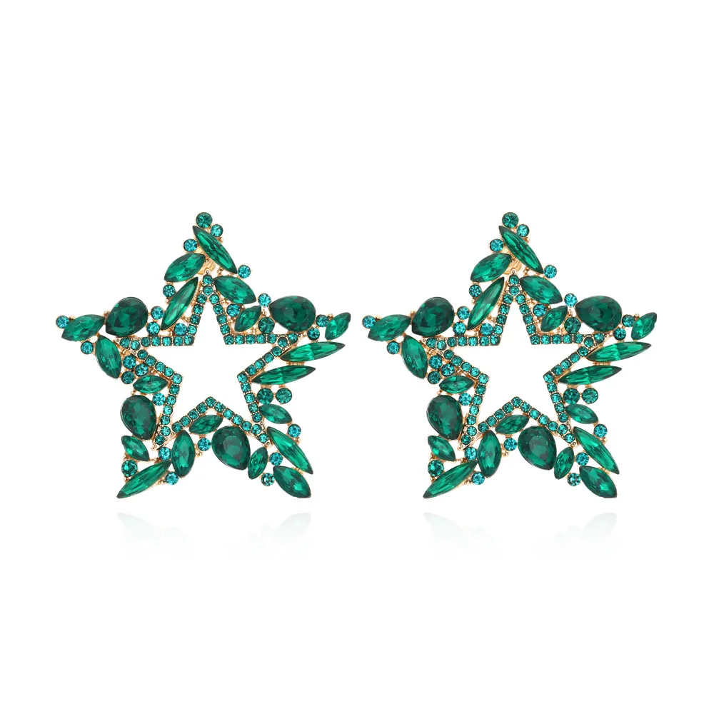 Fashion light luxury style alloy diamond-encrusted five-pointed star earrings exaggerated high-end colored diamonds star big stu