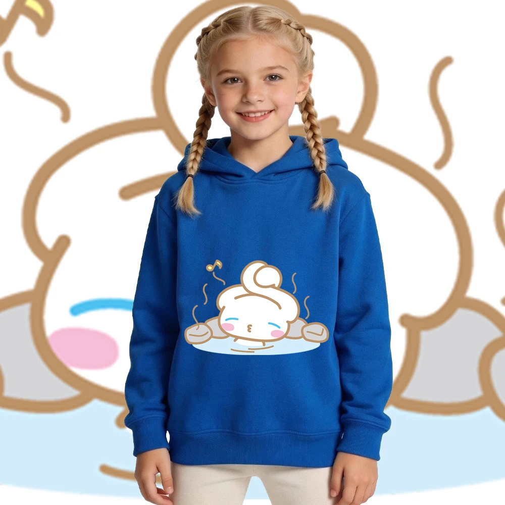 

Толстовка с флисовой подкладкой и принтом Cinnamoroll Hot Spring Relax для мальчиков и девочек, повседневная теплая верхняя одежда на осень-зиму, детская толстовка