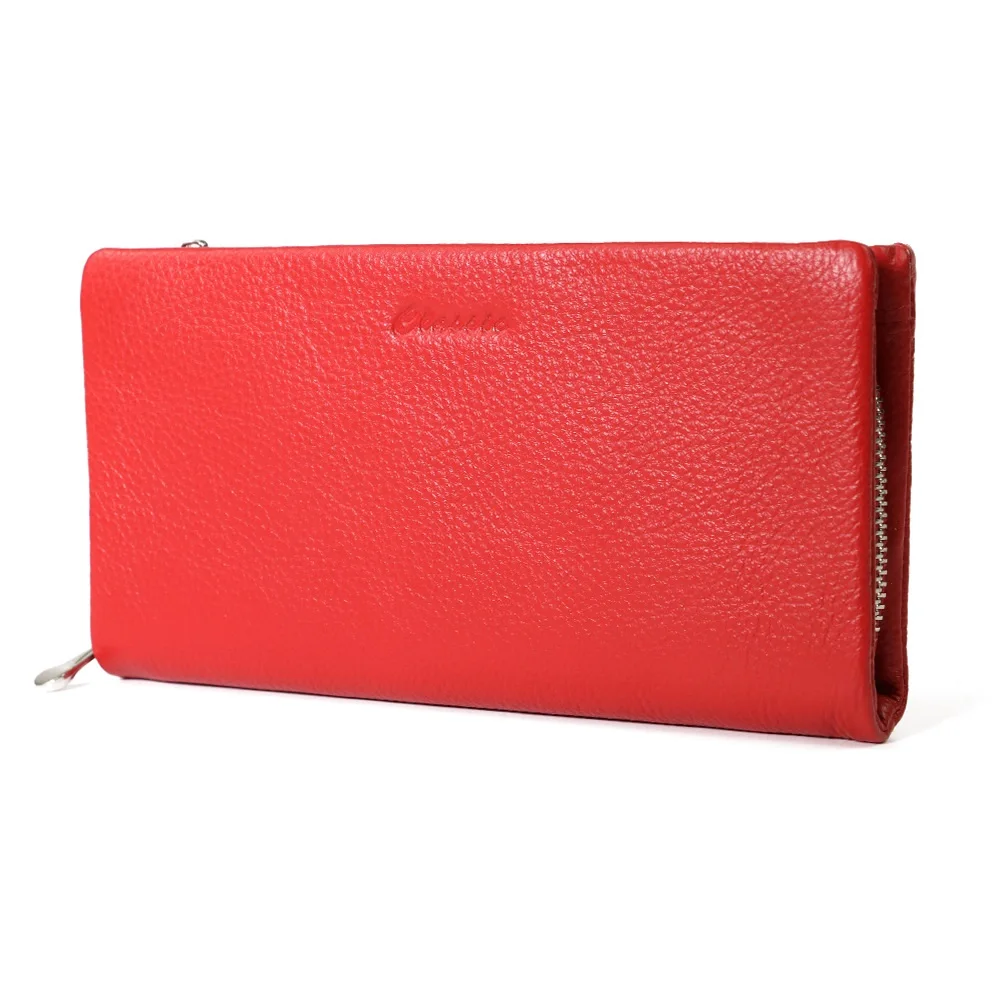 

RFID-держатель для карт, кошелек из натуральной кожи, мягкий кошелек из натуральной коровьей кожи, женский длинный клатч из воловьей кожи