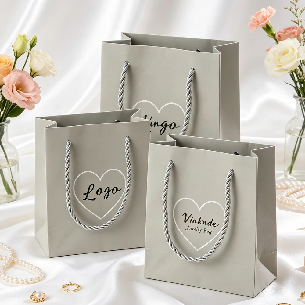 

Jewelry Packaging Bags 14x12.5x6cm Paper Tote Bag with Handles for Birthday Wedding Party Supplies Ring Earring Candy Oil Pouche