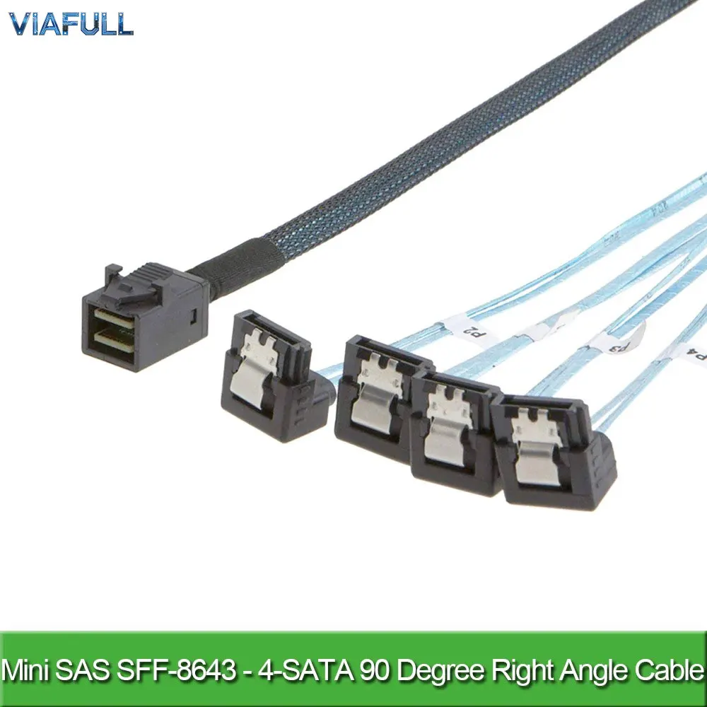 Mini SAS HD SFF-8643 to 4x 90 Degree SATA Cable, SAS 3.0 Breakout Adapter, Copper Server HDD Data Cord 0.5M 1M