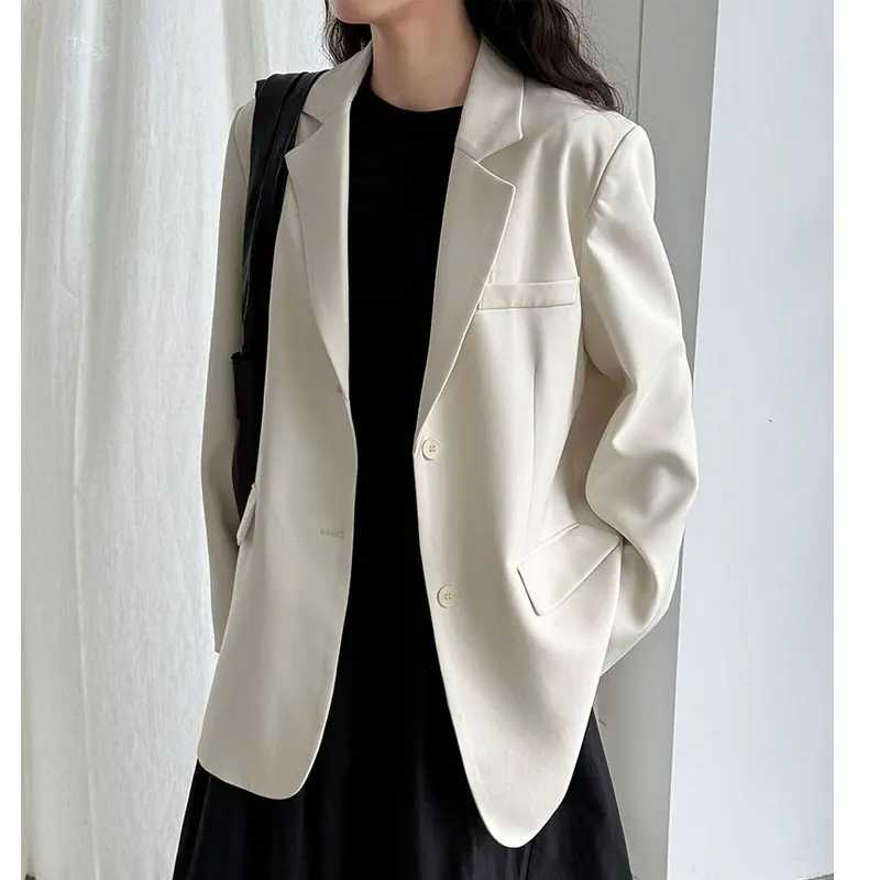

2025 New Women Autumn Blazer Coat Fashion Beige Black Two Color Blazer Feminino Coat Casaco Feminino Tops For Women Clothes