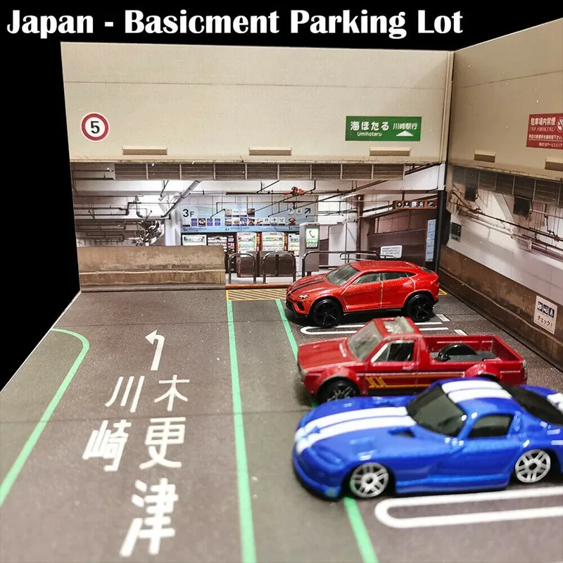 1/64 Scale Diorama Car Garage Model Japanese Basement Car Parking Lot Display Scenery Model Gifts Toy