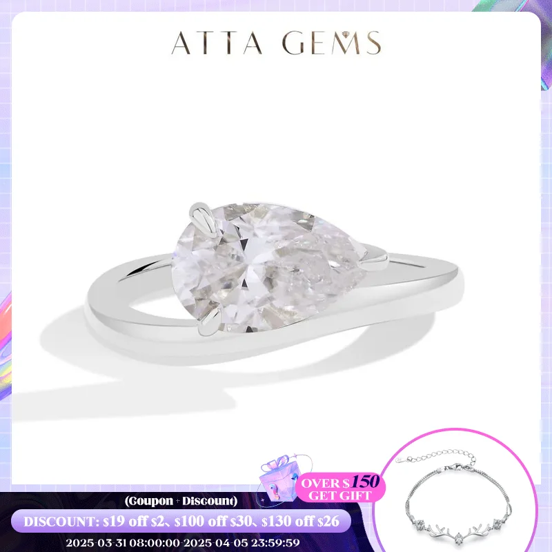 

ATTAGEMS Pear Cut 3.0CT Moissanite Diamond Rings Real 18K 14K 10K White Gold Wavy Engagement Wedding Solitaire Jewelry For Women