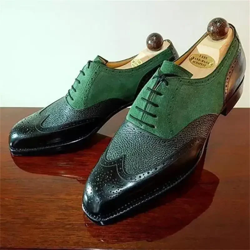 Oxford Shoes Men Shoes PU Solid Color Classic Business Casual Daily Brogue Hollow Faux Suede Lace Up Fashion Dress Shoes CP076