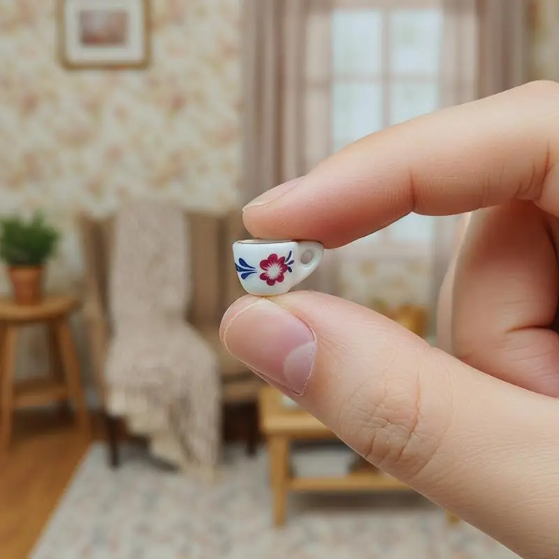 15Pcs Desk Top Mini Doll House Accessories Ceramic 7 Styles China Tea Cup Pocket Tea Set For Dollhouse Decor Kids Pretend Play