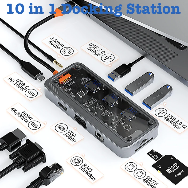 usb tipo c hub docking station compativel com hdmi rj45 pd100w adaptador usb 30 para macbook pro ipad pro 2023 lenovo 4k 30hz 01