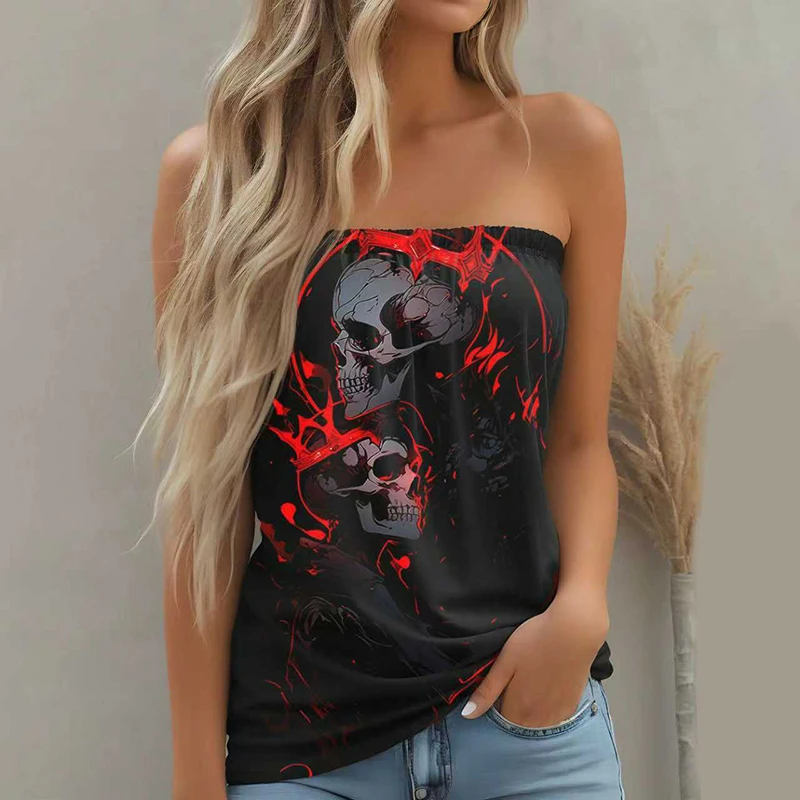 

Summer New casual Style Women's Camisole Top Fashionable And Elegant Personalized Print Off-Shoulder Camisole