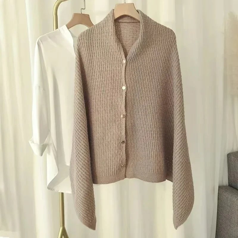 25Теплый вязаный однотонный шарф, толстый однобортный шерстяной шарф, горячая распродажа, шаль, женская накидка с открытой стороной, тканый кардиган, пончо, палантин