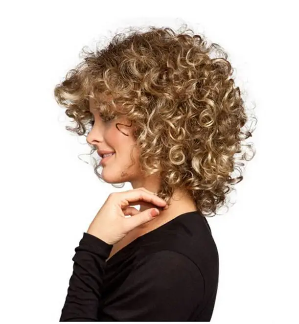 Medium Length Short Cosplay Wigs Brown Blonde Color Afro Curly Wavy Hair Replacement Wigs for Women Synthetic Wigs