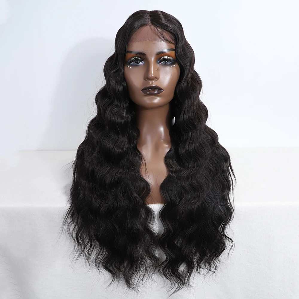 Synthetic Lace Front Wigs 28 Inch Long Wavy Middle Part Pink Black Lace Wigs For Black Women Heat Resistant Cosplay Wig