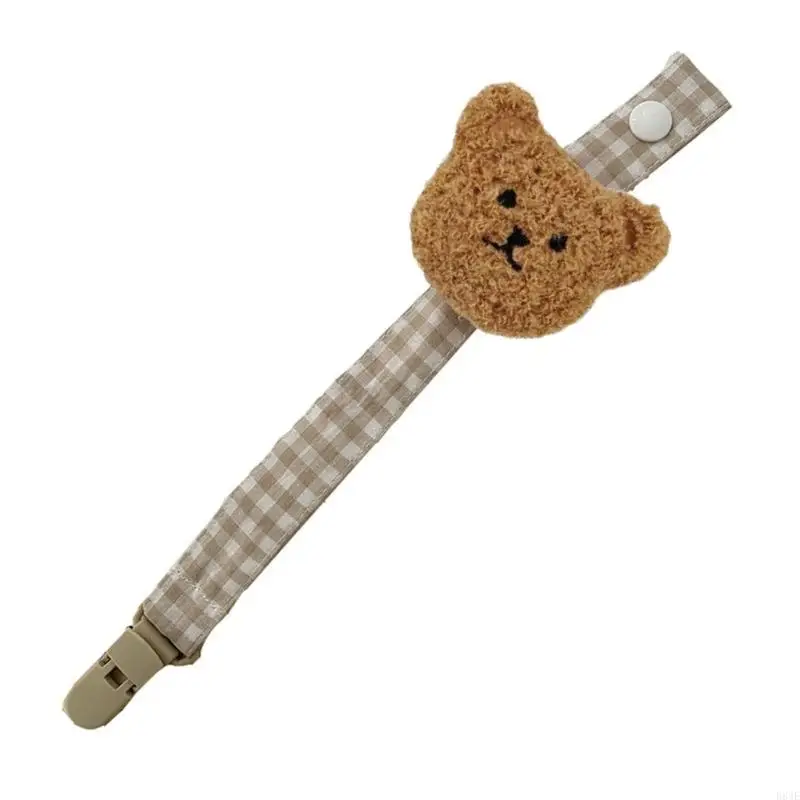 

D84E Bear Plaid Cotton Pacifier Chain Clip Baby Nursing Teether Soother Holder Clip DIY Nipple Holder Leash Strap