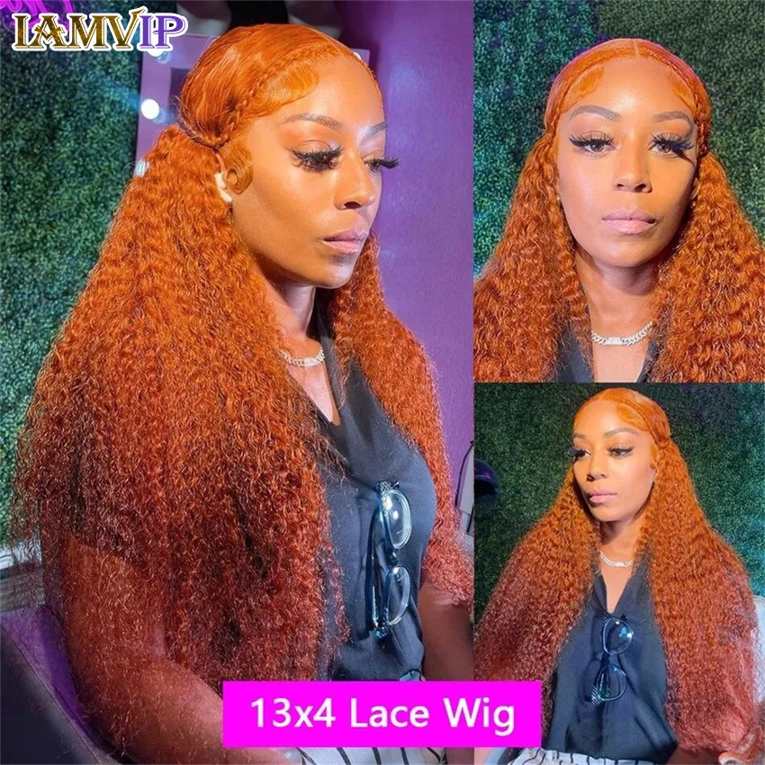 Ginger Orange Deep Wave Lace Frontal Wig Transparent 13x6 Hd Lace Front Human Hair Wigs Curly Hair 13x4 Lace Frontal Wig Colored