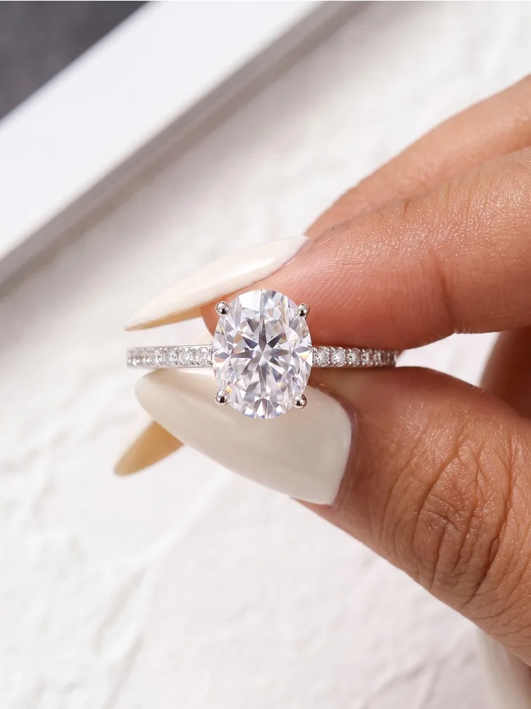 DWJ 1ct Real Oval Moissanite Diamond Ring for Women 925 Sterling Silver Anniversary Party Gorgeous High Quality Fine Jewelry - view 2