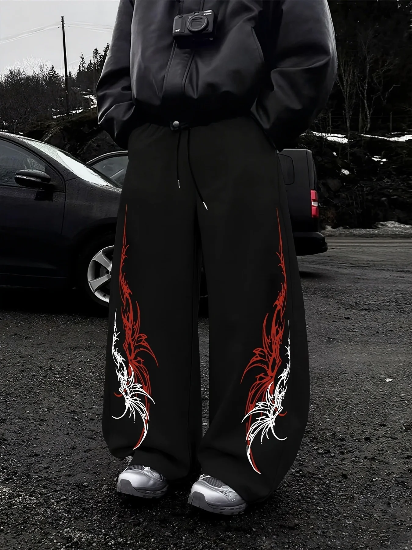 

Новые мужские спортивные брюки прямого кроя с готическим принтом, свободные, удобные, повседневные, универсальные, в стиле стритвир, оверсайз