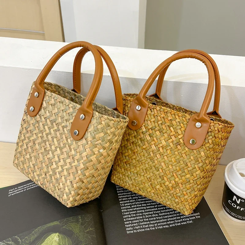 

Vintage Rattan Handbag Women Bag Summer Basket Shopper Bag Female Small Tote Bohemian Beach Bag Designer Woven Bolsas