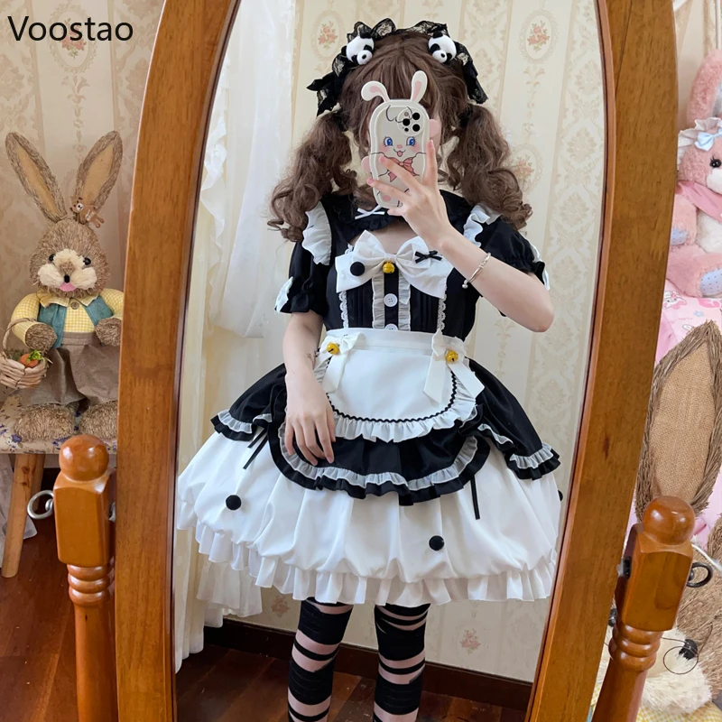 Vestido Lolita Gótico Vintage feminino, Empregada vitoriana Y2K Punk Juramento, Vestidos de noite Harajuku Meninas, Vestido de empregada bonito doce