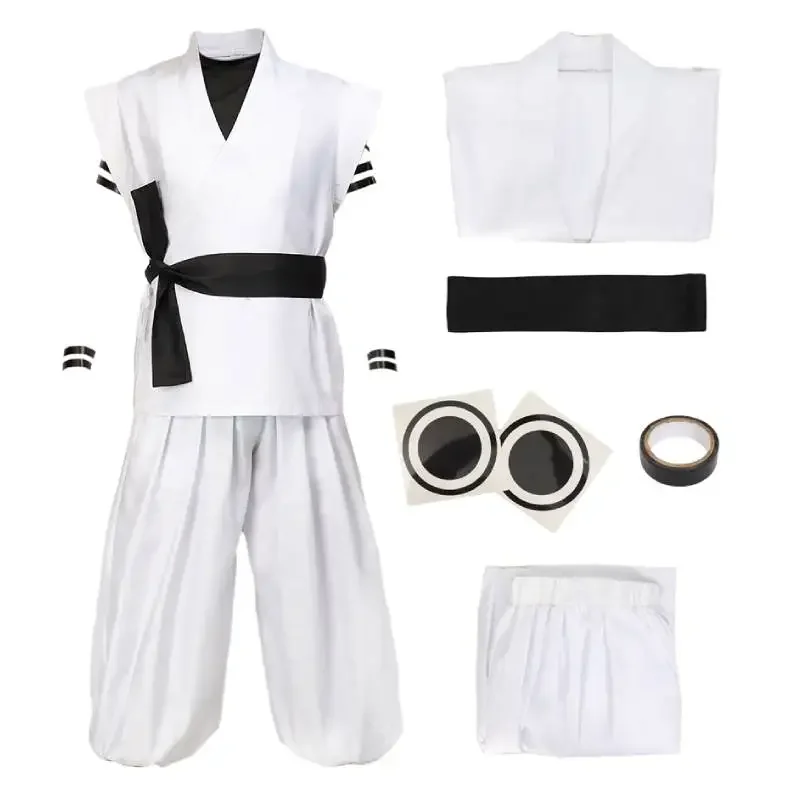 WENAM Costume cosplay Ryomen Sukuna da uomo taglia USA Abito Kung Fu bianco con adesivi per tatuaggi per abiti Comic Con di Halloween
