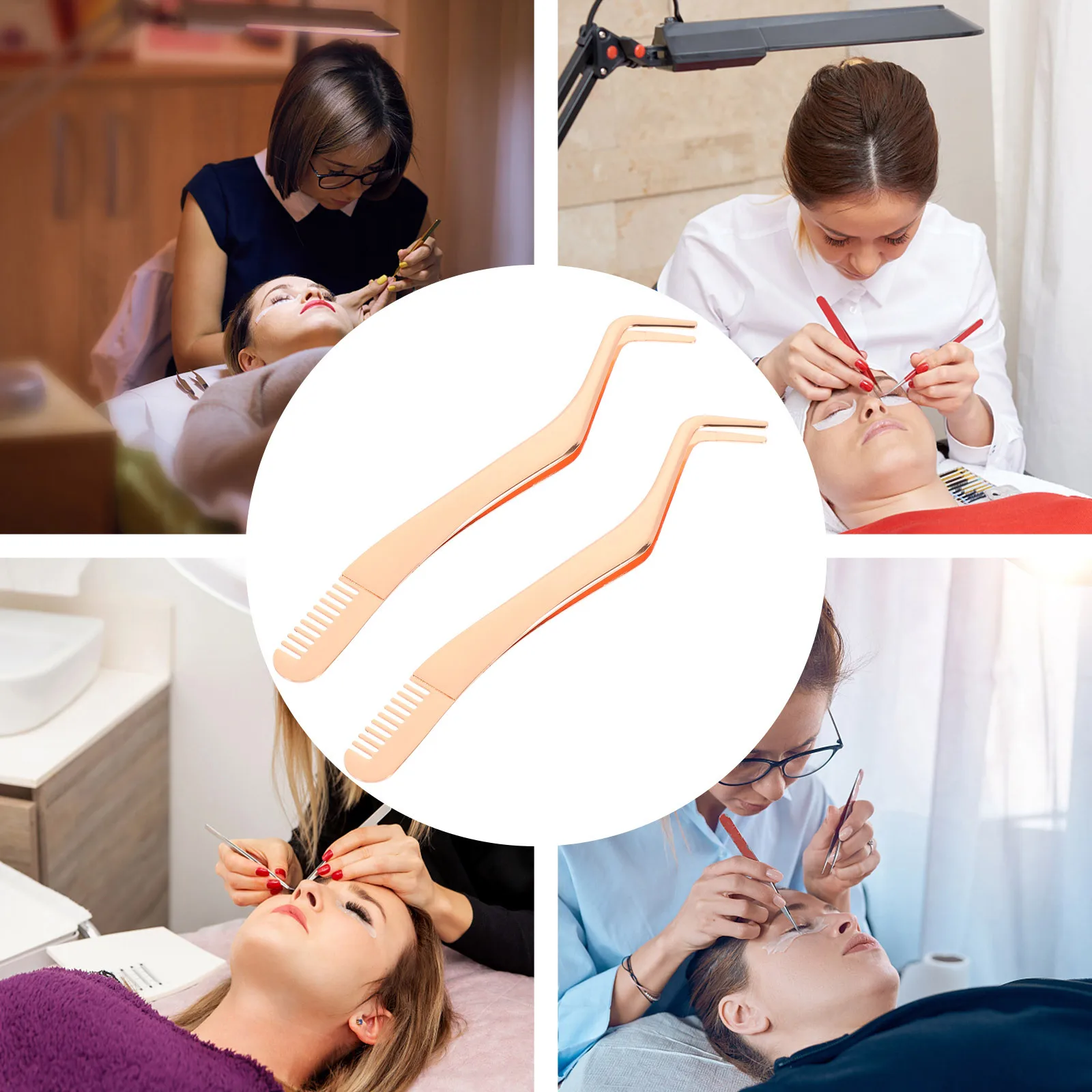 2Pcs Eyelash Tweezer Comb Stainless Steel 2 in 1 Lash Applicator Tool for Extensions Beginners Women Ergonomic Design Portable