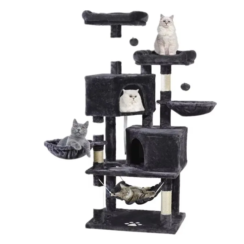 когтеточка для кошек с домиком высокая Manufacturer Wholesale Modern Luxury Multifunction Cat Climbing Tree Wooden  Plush Large 