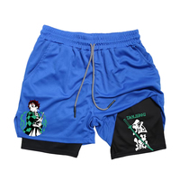 Summer Sports Men's 2-in-1 Demon Slayer Print Running Shorts with Phone Pocket & Towel Loop - Ideal for Gym, Workout &amp