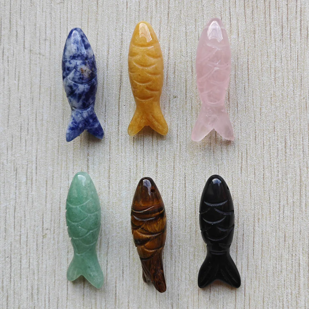New Mixed Natural Stone Carved Fish Shape Pendants for Jewelry Accessories Jewelry Making Wholesale 6pcs/lot Fast Shipping
