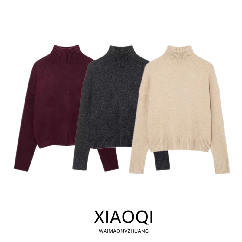 

Winter New Loose Fit Long Sve Soft Stand Collar Knitted Sweater Versatile Women's Casual Sle Knitted Top for Autumn