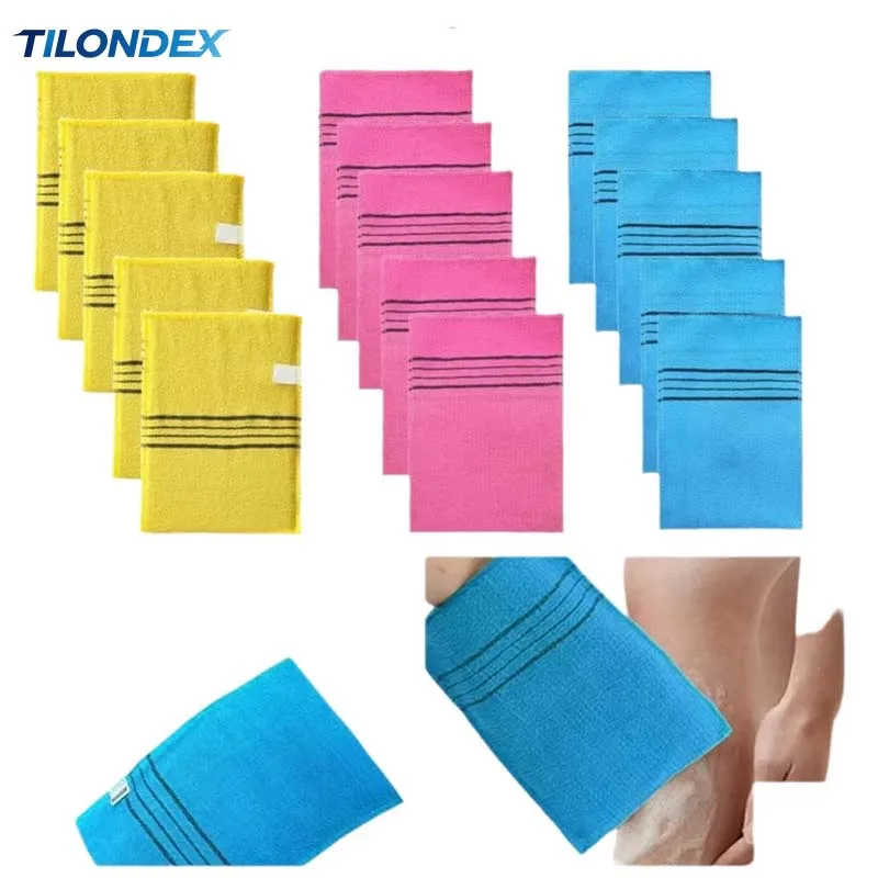 TILONDEX Exfoliating Bath Pad Towels Set Korean Italy Asian Exfoliating Bath Washcloth Body Scrub Shower Soft Polyester Cotton