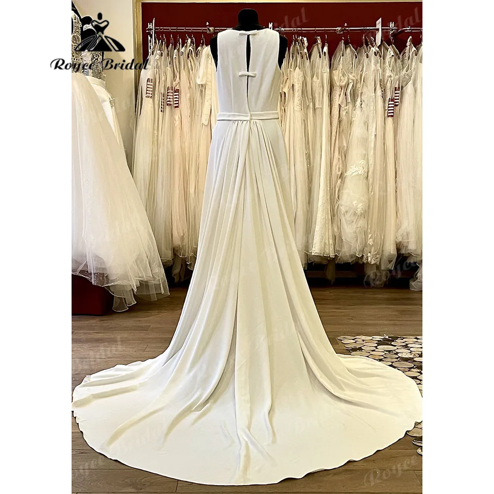 Verão macio cetim sem mangas vestidos de casamento com arco 2025 vestidos novias vestido de noiva para mulheres trem varredura elegante customzied