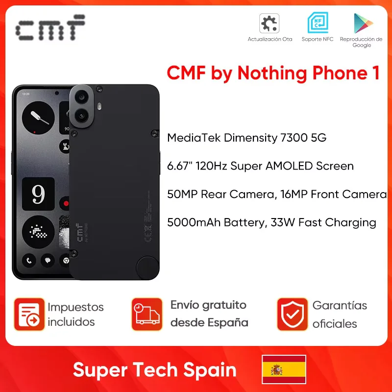 CMF by Nothing Phone 1 8GB+128GB/8GB+25GB MediaTek Dimensity 7300 6.67\'\' 120 Hz Screen 33W Fast Charging 50MP Camera 5G Phone