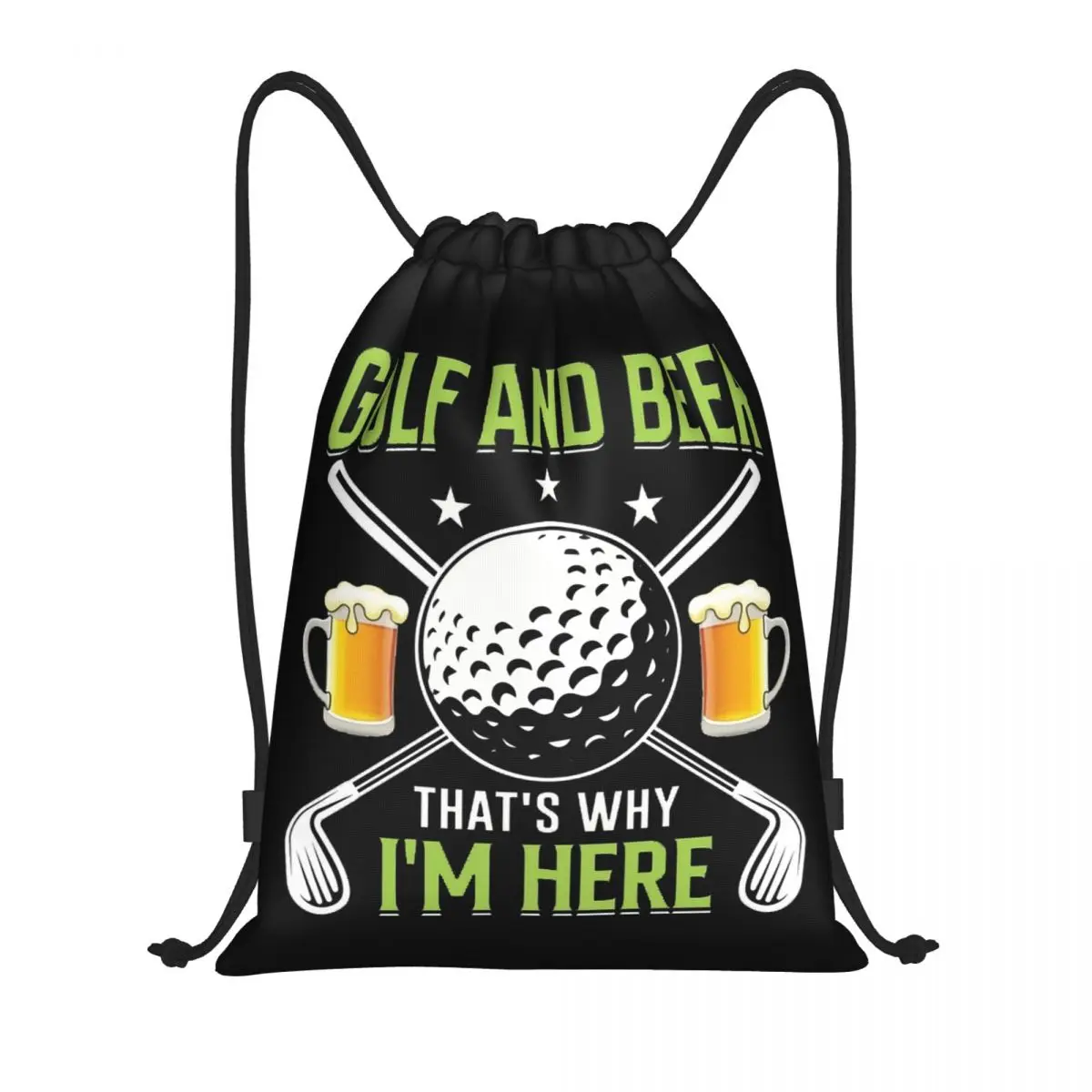 Golf And Beer Drawstring Backpack Women Men Gym Sport Sackpack Foldable Shopping Bag Sack